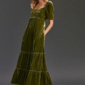 Anthropologie Green Velvet Dress - Size 4